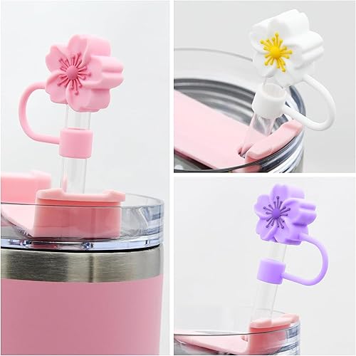 Miniatura 3 de Bonita tapa de popote de 0.4 pulgadas0.394 in de diámetro para copa Stanley  Toppers de paja de silicona con flores compatibles con vasos Stanley de