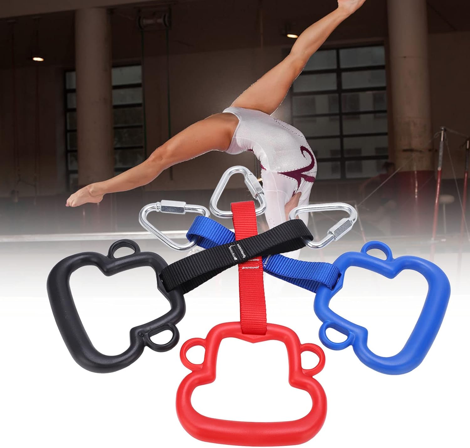 Monkey Shape Outdoor Gymnastic Rings, Climbing Training Equipment for Kids, Load Bearing 200Kg, ABS Handle Hanging Rings for Playground, Obstacle Course and Home Gym