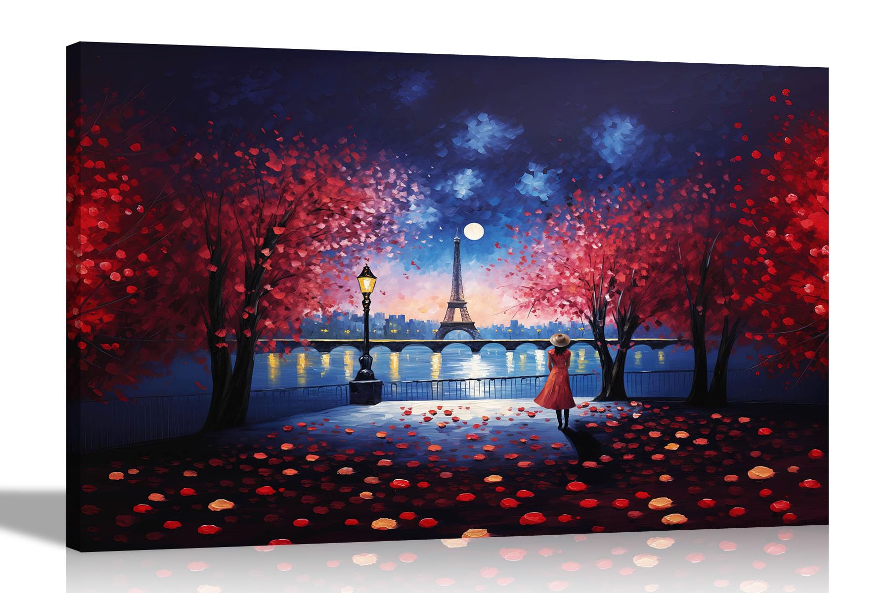Artley Prints Red - Harmony Of Paris Canvas Wall Art For Living Room City Prints For Home Ready To Hang Framed Artwork 76 X 50Cm (30 X 20 Inches)