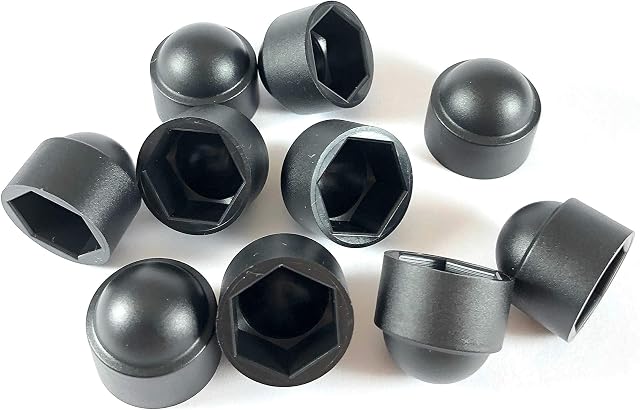 Black Plastic Dome Bolt Nut Protection Cap Covers (10 Pack, M16 / 24mm Spanner)