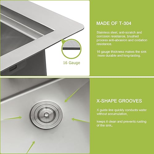 Miniatura 8 de Fregadero de barra de 15 pulgadas, fregadero de cocina de montaje superior de 15 x 20 pulgadas, estación de trabajo de acero inoxidable calibre 16,