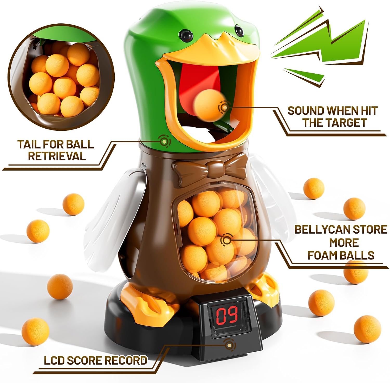 NIPLOOOW Duck Shooting Toys for Kids 3-5, Movable Target Shooting Games w/Air Pump Launcher, LCD Score Record, Sound, 24 Foam Balls, Birthday Gift for Boys Girls Ages 3 4 5 6 7 8 Years Old