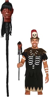 Nicky Bigs Novelties Warlock Voodoo Staff Shrunken Head Skeleton Cane Medicine Man Witch Doctor Healing Staffs Stick Cosplay Adult Costume Prop Halloween Costumes Accessory