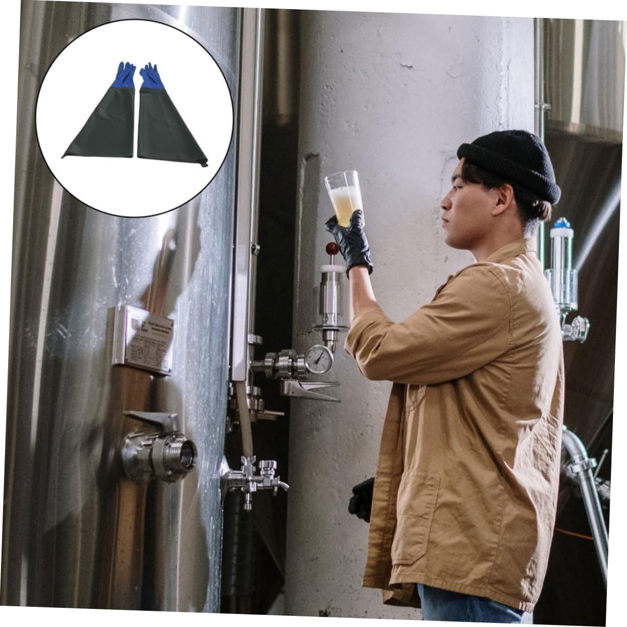 Homoyoyo Guantes Impermeables y Antideslizantes de Protección Industrial de Pvc Resistentes al Aceite y Ácidos para Uso en Industria y Operación de Maquinaria