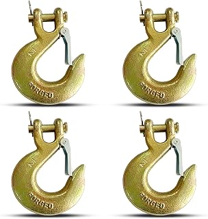 1.3cm(1/2인치) 클레비스 슬립 후크, 4팩 단조 G70 스틸 클레비스 후크, 데크 화물 리시버 히치 트레일러 배선용 안전 래치 포함, 안전 체인 후크 트레일러용 솔리드 클레비스 그랩 후크