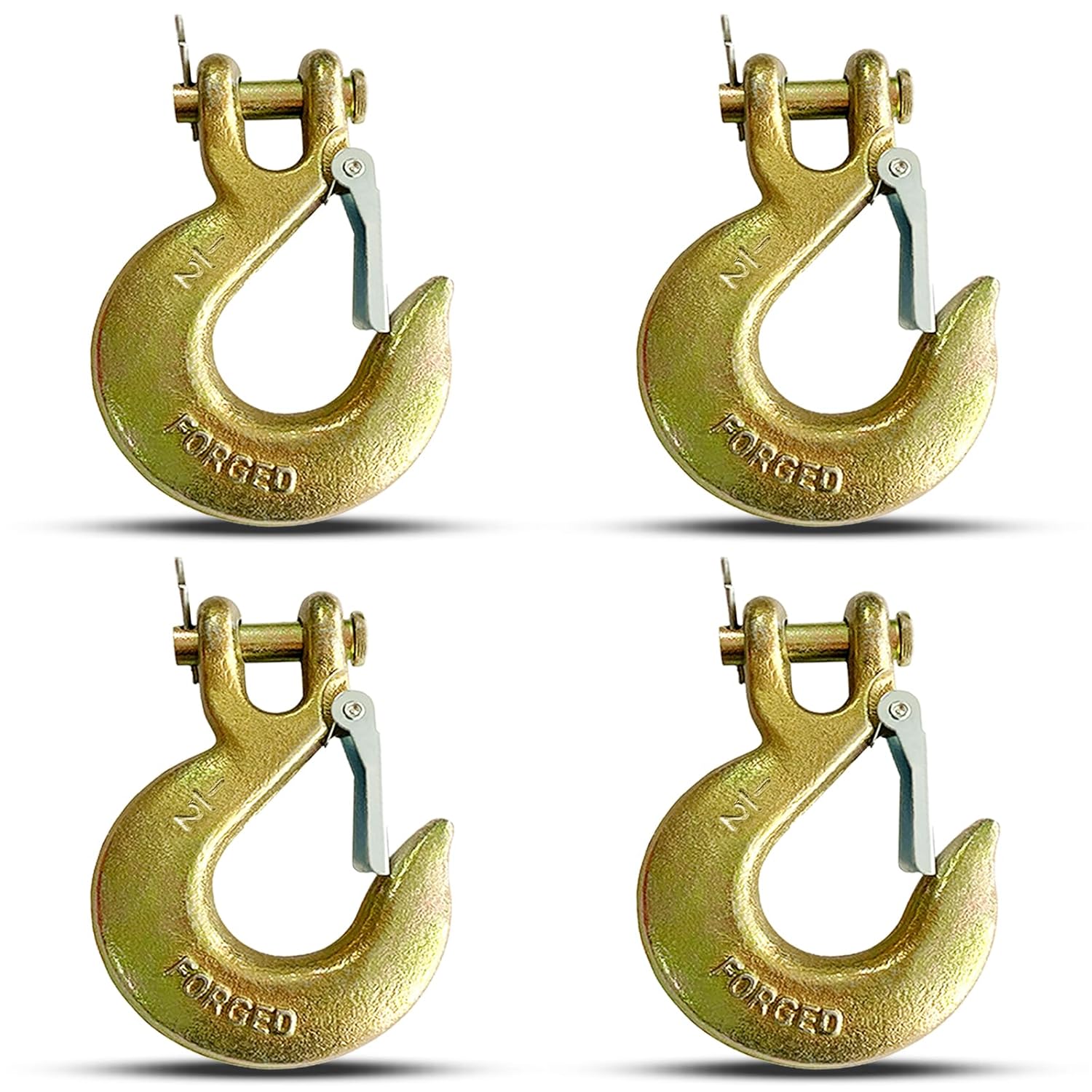 1/2" Clevis Slip Hook, 4 Pack Forged G70 Steel Clevis Hook with Safety Latch for Deck Hauler Receiver Hitches Trailer Wiring, Safety Chain Hooks Solid Clevis Grab Hooks for Trailer
