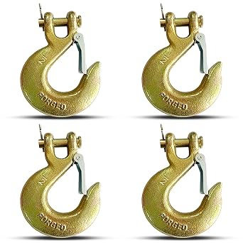 1/2" Clevis Slip Hook, 4 Pack Forged G70 Steel Clevis Hook with Safety Latch for Deck Hauler Receiver Hitches Trailer Wiring, Safety Chain Hooks Solid Clevis Grab Hooks for Trailer