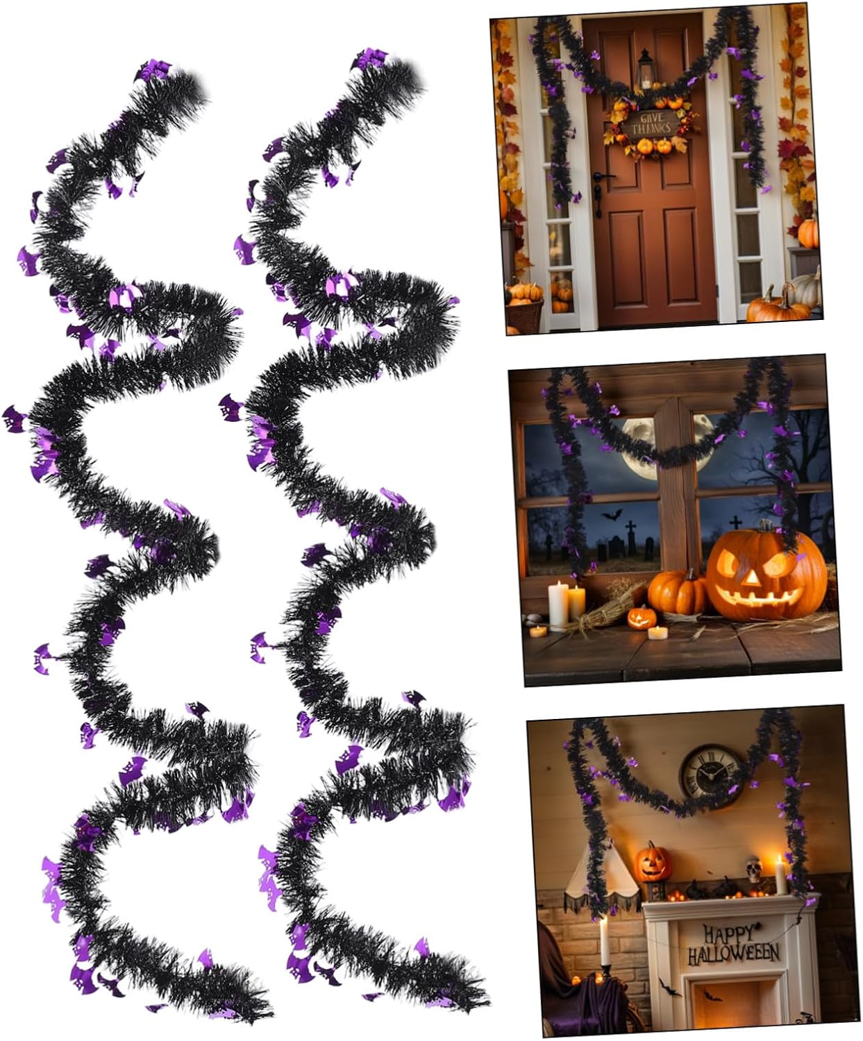5pcs Ghost Tinsel Garland Halloween Twist Hanging Decorations Black | Indoor Ceiling Decor, Reusable Festive Accent, Party Ornament for Seasonal Setups