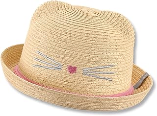 Sterntaler Straw Hat Cat - Playful Sun Hat with Cat Face - UV Protection 50+ Summer Hat - Girls' Beach Cap - Baby and Children's Headpiece