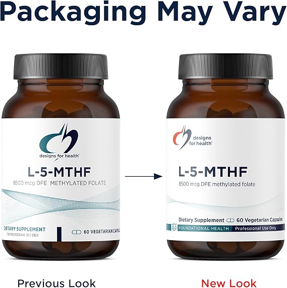 Designs for Health L 5-MTHF - Quatrefolic L Methylfolate Supplement 5mg (8500 DFE) - Methylated Folate Supplement for Women & Men - Supports Methylation - Non-GMO, Gluten Free (60 Capsules)