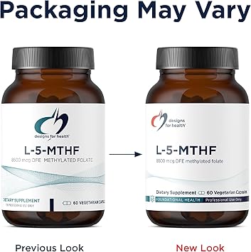 Designs for Health L 5-MTHF - Quatrefolic L Methylfolate Supplement 5mg (8500 DFE) - Methylated Folate Supplement for Women & Men - Supports Methylation - Non-GMO, Gluten Free (60 Capsules)
