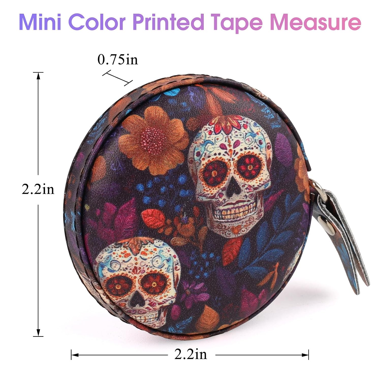 Retractable Mini Tape Measure, Auto-Retract, Premium Leather Tape Measure, Dual-Sided Ruler, Ideal for Fabric Cutting, Body Measurements, and Handicrafts (Candy Skull)