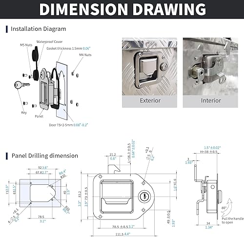 Miniatura 2 de Reemplazo de cerradura de caja de herramientas para camión, pestillo de paleta de montaje empotrado estándar, cerradura de manija para caja de