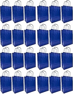 Tradineur - Pack de 24 Bolsas Kraft L - Fabricados en Papel Kraft - Ideal para Fin de año y año Nuevo - 40 x 32 x 14 cm - Color Azul