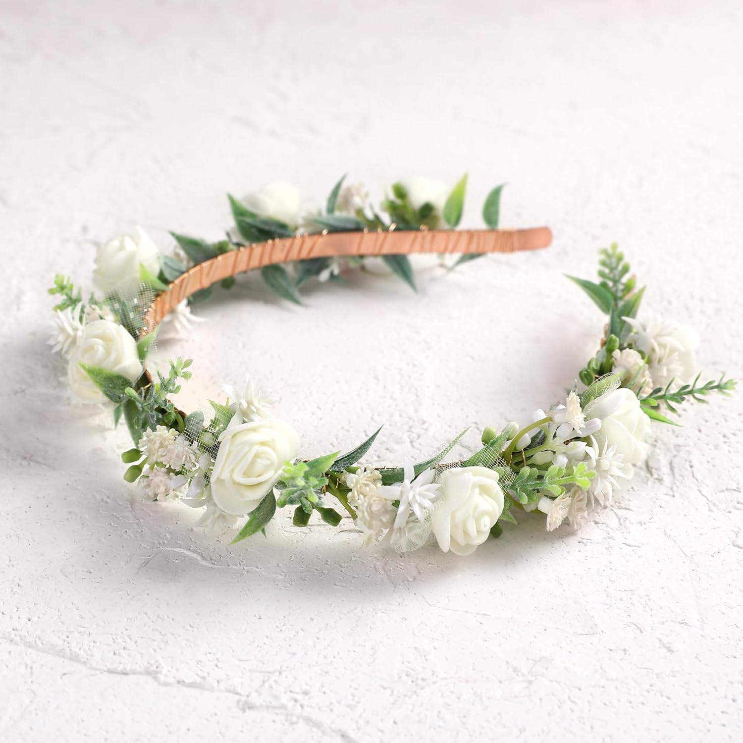 White Flower Crown Hairband - Rose Flower Headband for Women's Wedding, Party, Festival Decoration, Hair Styling Accessory - Image 4