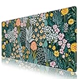 AIMSA Floral Desk Mat, XXL Large Gaming Mouse Pad, Anti-Slip Mousepad with Stitched Edges for Women Girls, Keyboard Computer Desk Pads for Desktop (Green)
