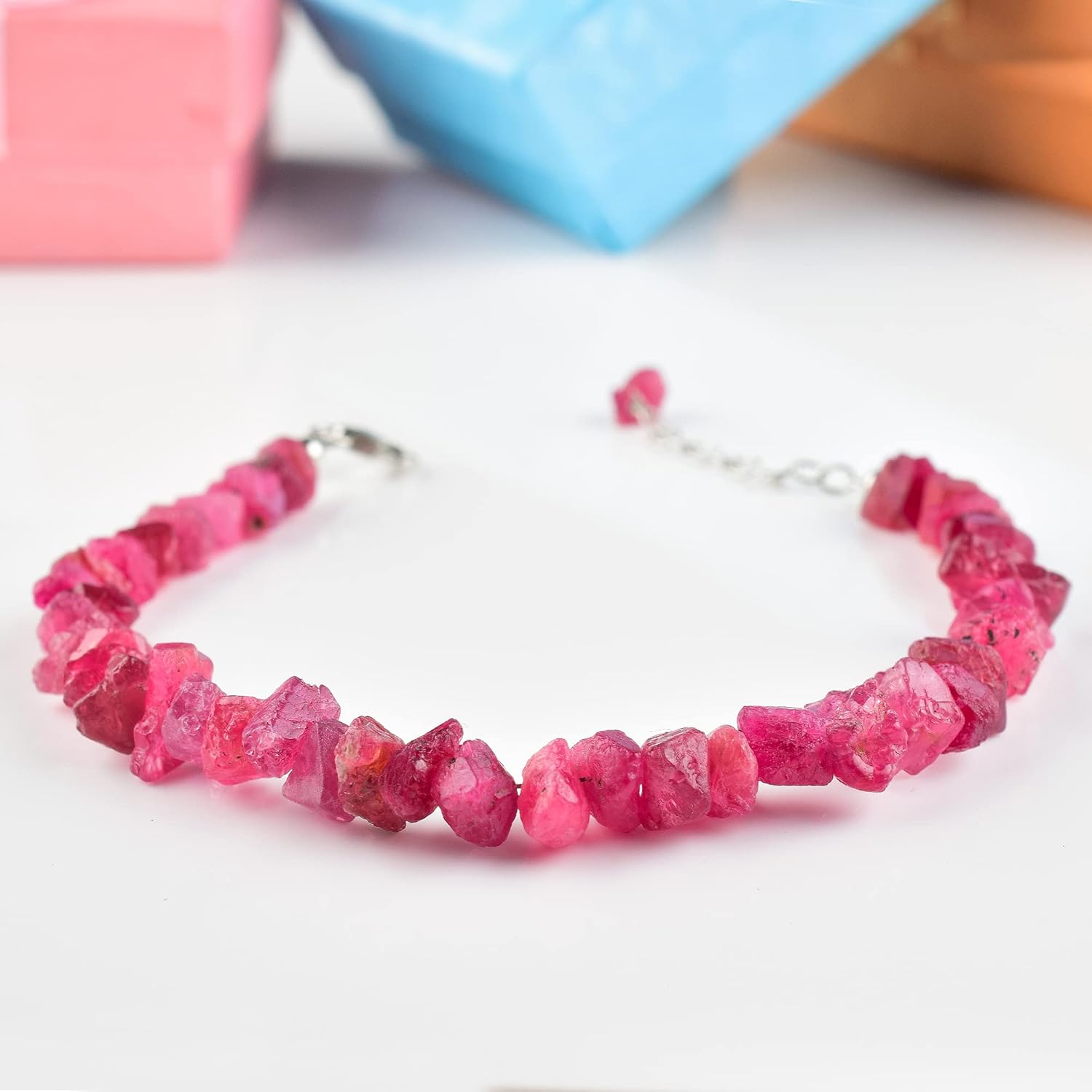 Natural Raw Red Spinel Crystal Handmade Rough String Bracelets, Gemstone Rough, December Birthstone, Healing Stones, Fashion Statement Women Jewelry, 925 Sterling Silver Chain 8 Inch - Image 3