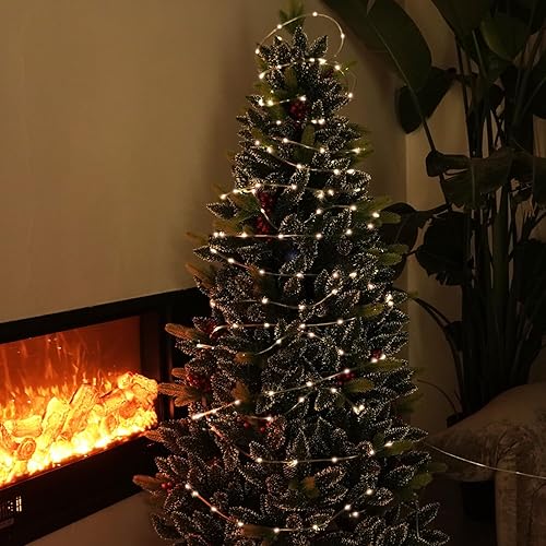 Miniatura 7 de IJG Tira de luces solares para exteriores, 8 modos y temporizador, 200 luces LED transparentes de 66 pies para jardín, patio, porche, árbol,