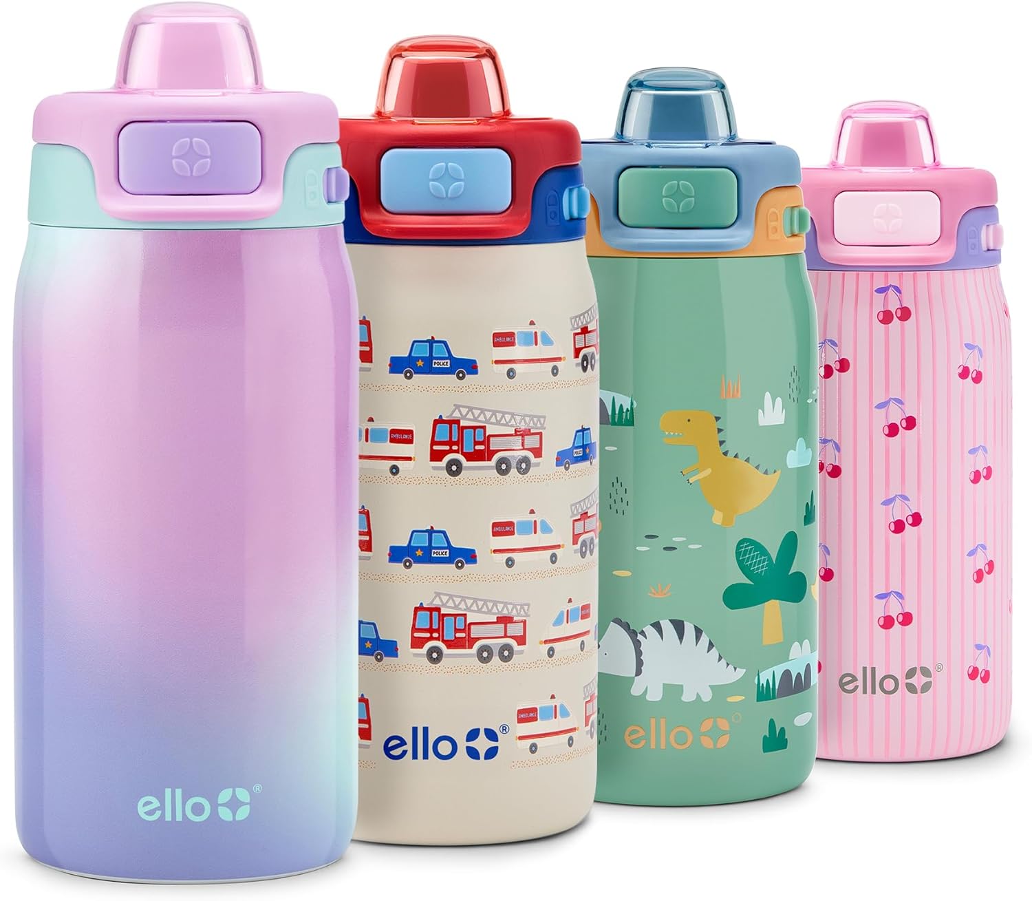 Ello Pop & Fill 12oz Stainless Steel Kids Water Bottle with Quick Fill Lid | Vacuum Insulated BPA Free Bottle with Leak Proof Straw and Chug Lid, Dishwasher Safe, Gift For Kids, Purple Watercolor