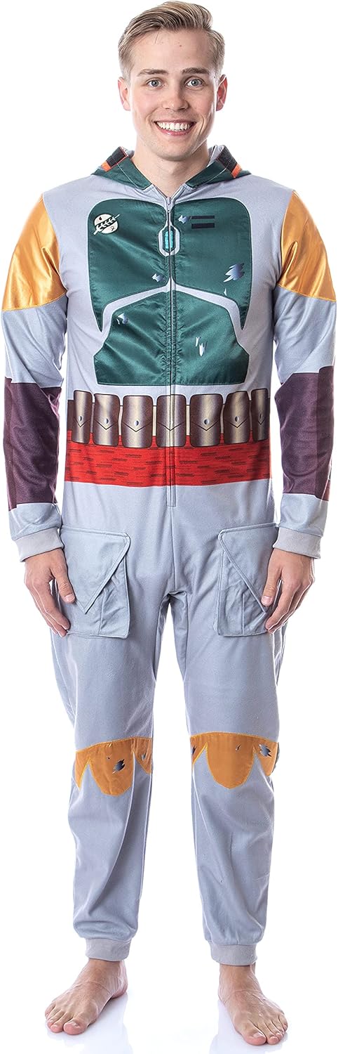 Star Wars Mens' Boba Fett Hooded Costume Union Suit One-Piece Pajama - Image 5