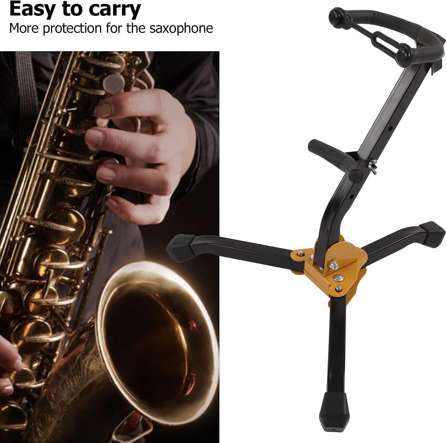 Alto Sax Stand Set, Metal Alto Saxophone Stand with Cleaning Kit and Universal Strap, Portable Rust - Saxophone Holder Rack for Home Studio or Gig Use