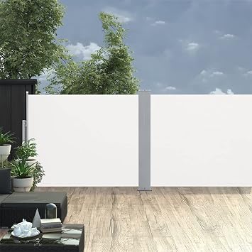 Homgoday Retractable Side Awning, 55.1" x 393.7" Cream Patio Retractable Side Screen Awning, Sun Shade Sun Blackout Privacy Divider Screen