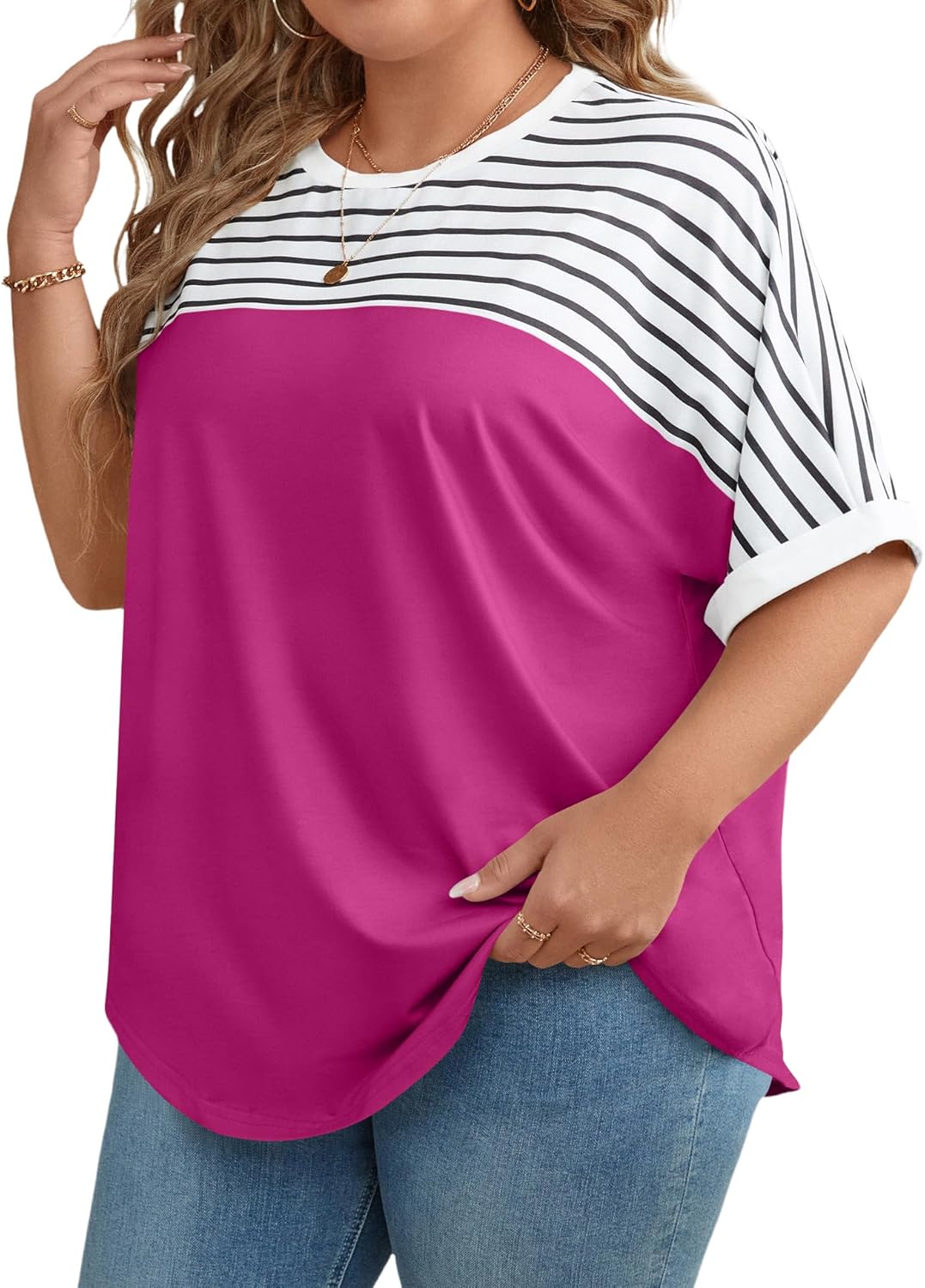 LUYAA Womens Plus Size Tops Short Sleeve Summer T-Shirts Crewneck Loose Casual Tunic Blouse L - 5XL - Image 2