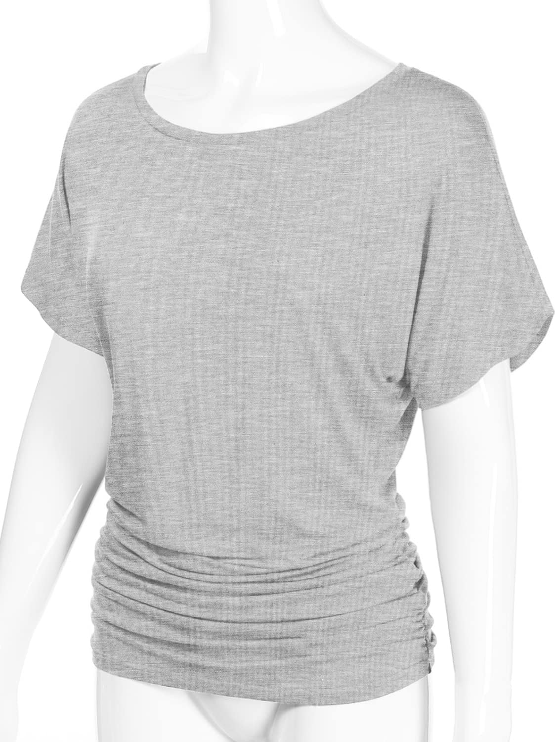 Women's Short Sleeve Boat Neck Dolman Top with Side Shirring (S-XXL) - Image 3