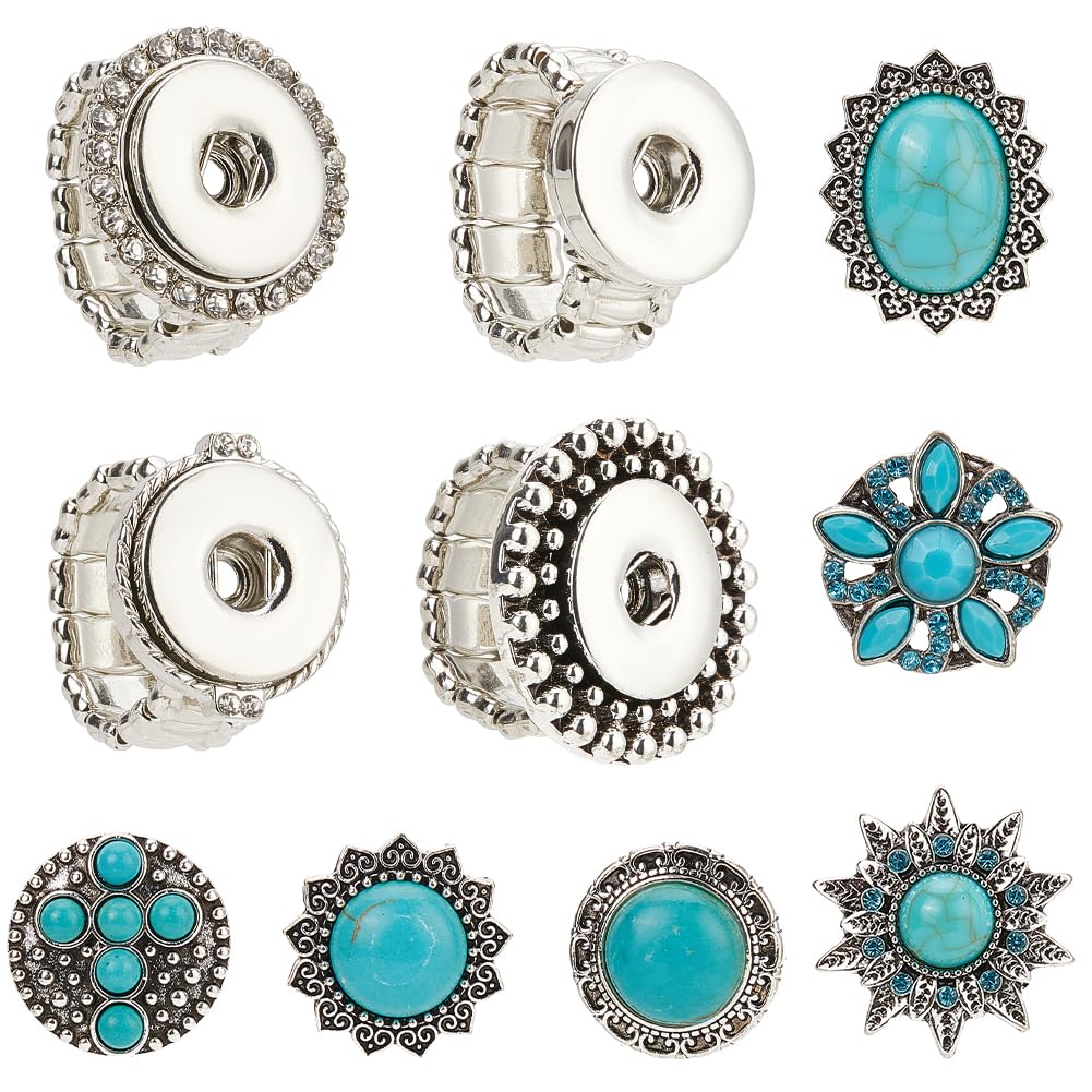 Anillos a presión con detalles de resina turquesa ideales para diario y eventos