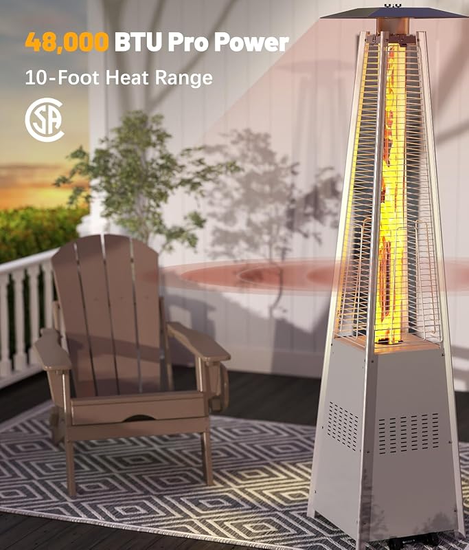 NAVINE 48,000 BTU Pyramid Patio Heater with Wheels, Cover, Grey image 5