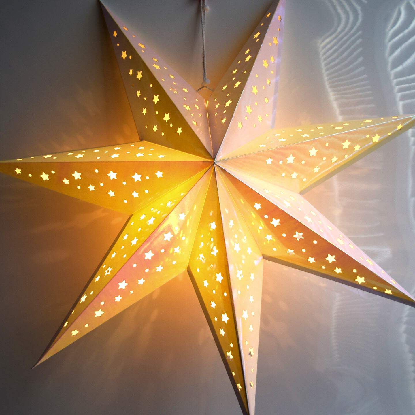 Iridescent Paper Star Lantern Decoration (Magic 7-Point Lighted Star) - Perfect for Weddings, Christmas Holiday, Birthday Party Celebration & Home Decor