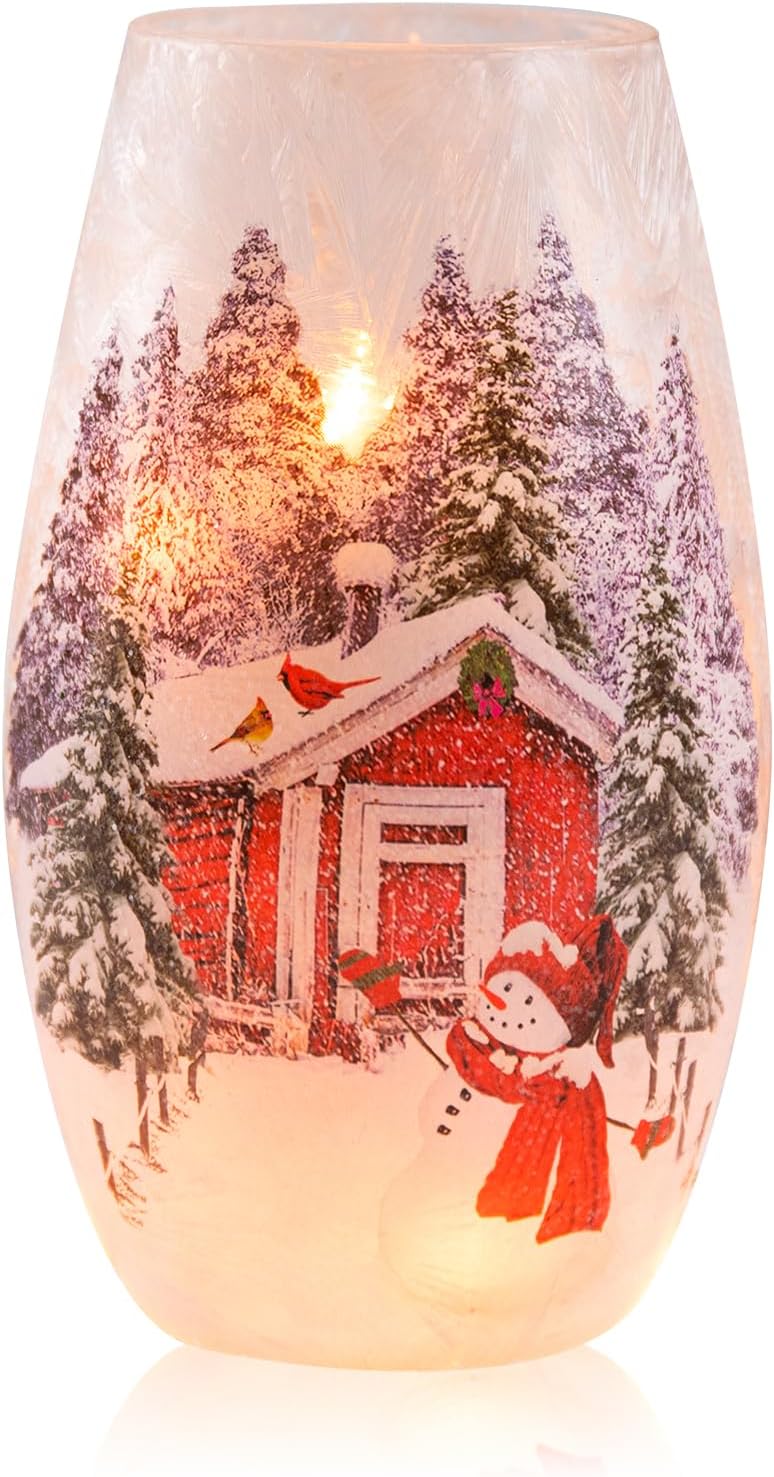 VCUTEKA Christmas Decorations Indoor Crackle Glass Lantern with LED Lights