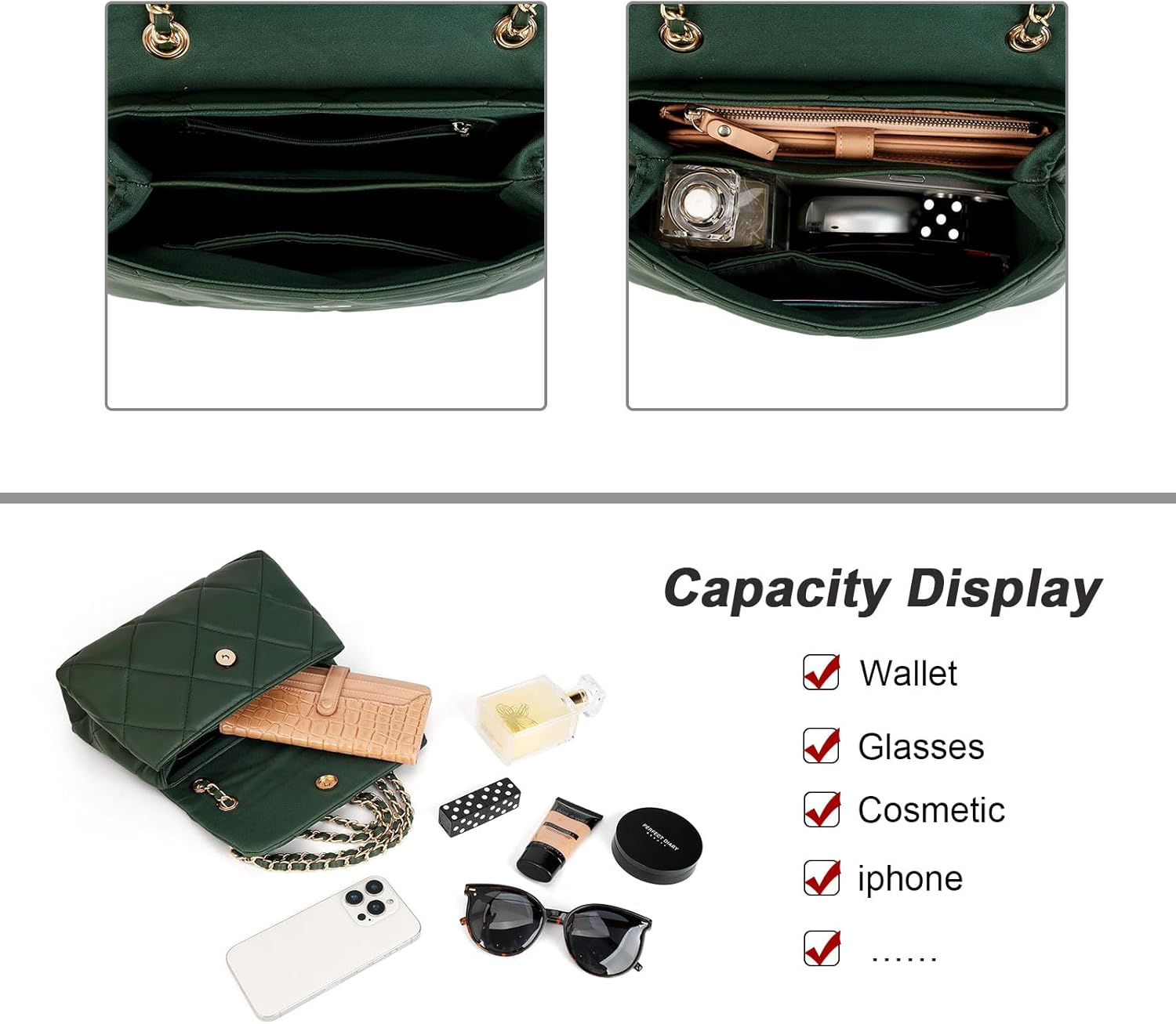 Gladdon Quilted Crossbody Purses for Women Small Ladies Shoulder Bags with Chain Trendy Clutch Purse Cute Designer Bag