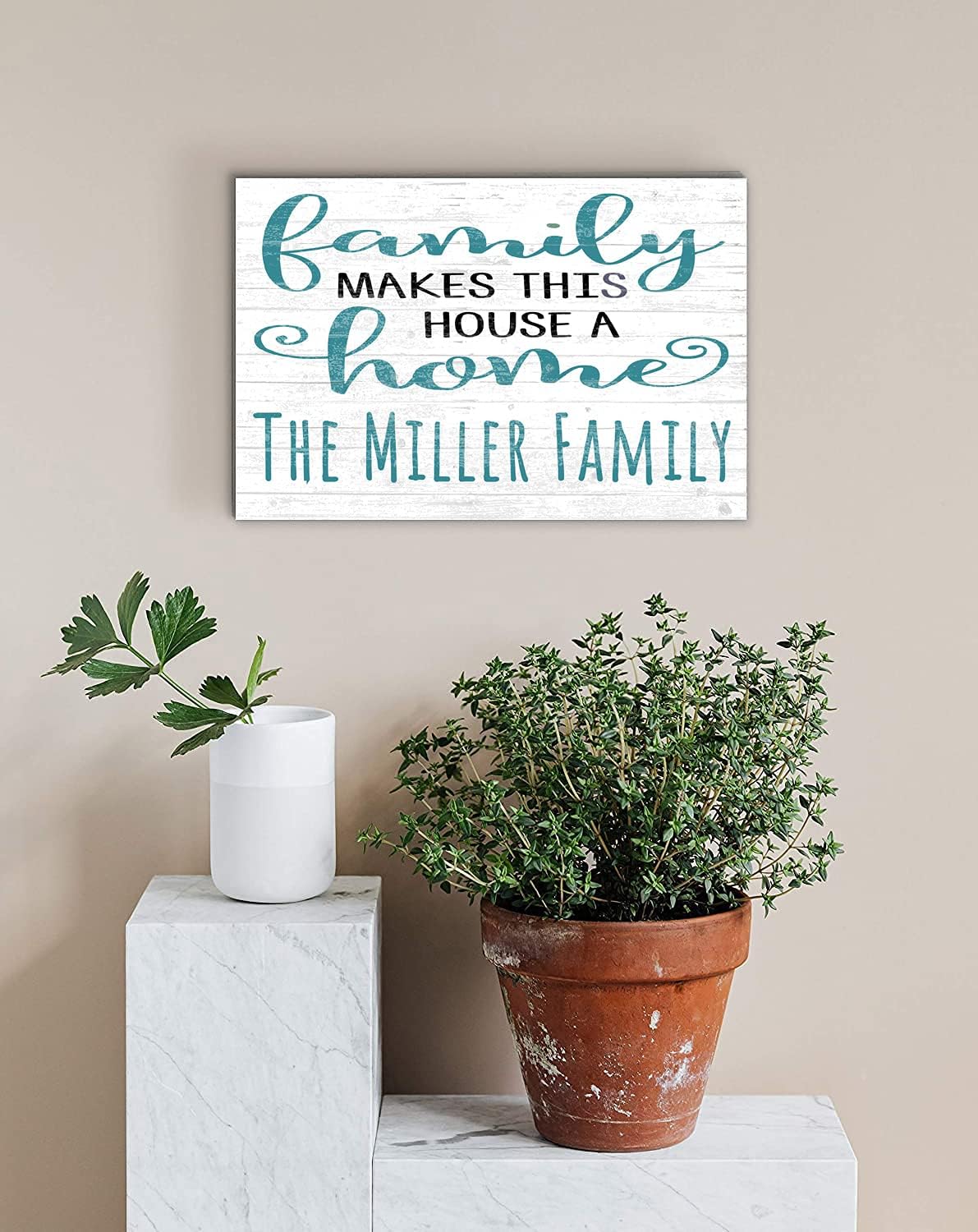 PERSONALIZED Family Makes This House A Home Sign - Solid Wood - Custom Farmhouse Style Decor - 16.5in x 10.5