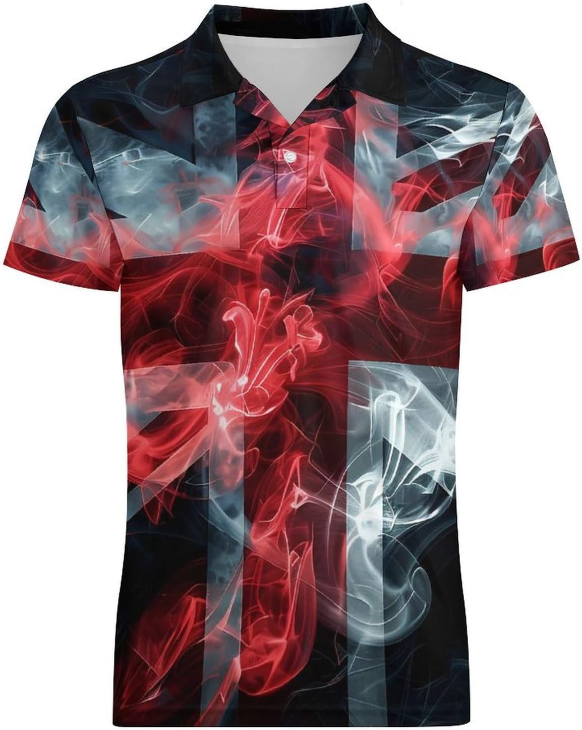 England Smoke Flag Novelty Men's Short Sleeve Shirt Golf Tennis Shirts Work T-Shirt Sport Tee