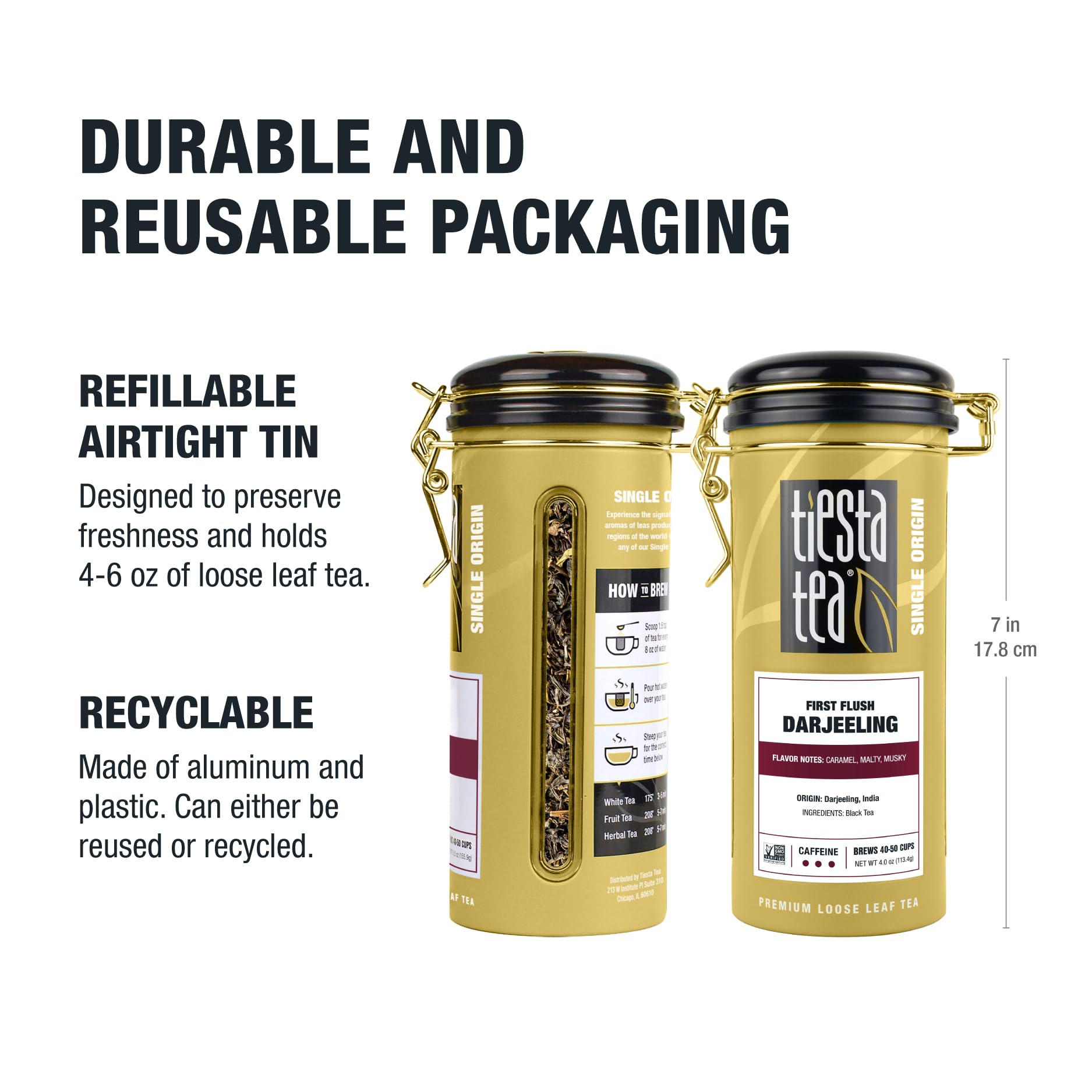 Tiesta Tea - First Flush Darjeeling Black Tea, Loose Leaf, Single Origin Premium Black Tea from India, Pure High-Caffeinated Blend, Makes Hot or Iced & Up to 50 Cups, 4oz Refillable Tin