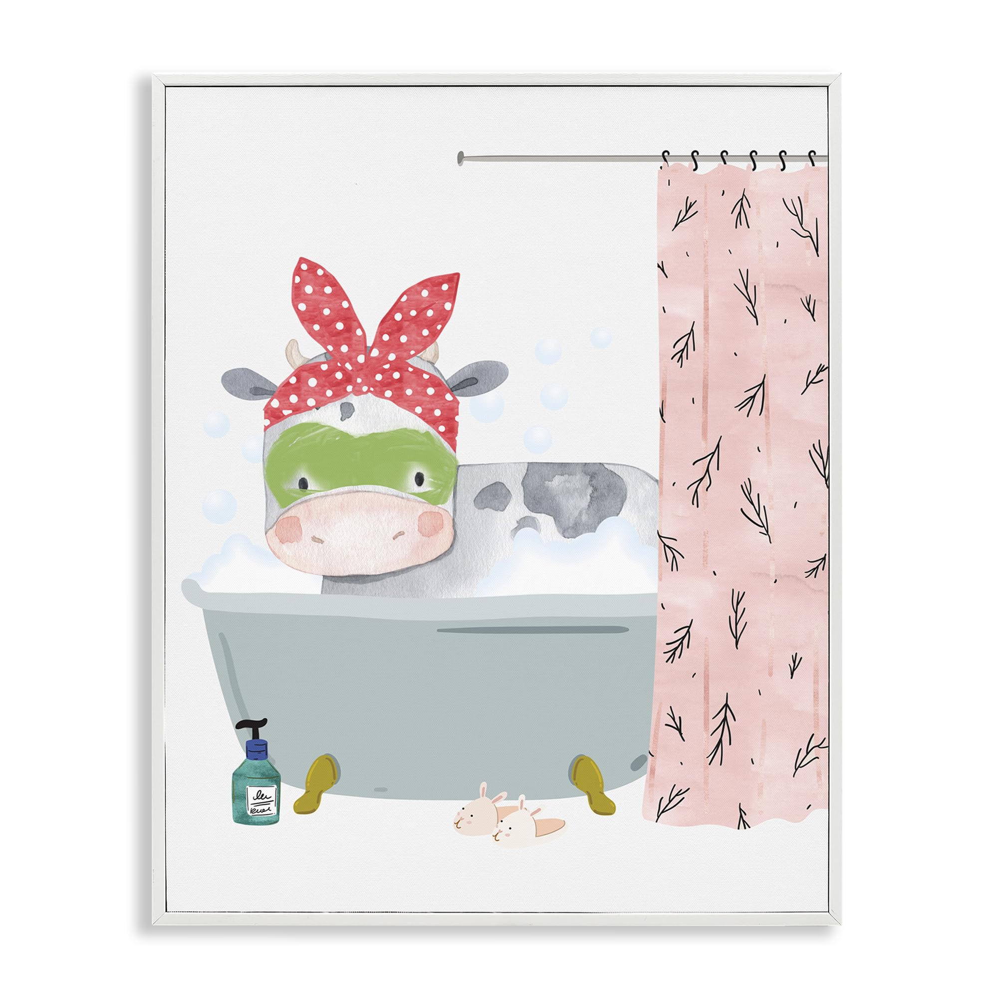 'Children's Farm Cow Bath Tub Bunny Slippers'| Framed Giclee Art