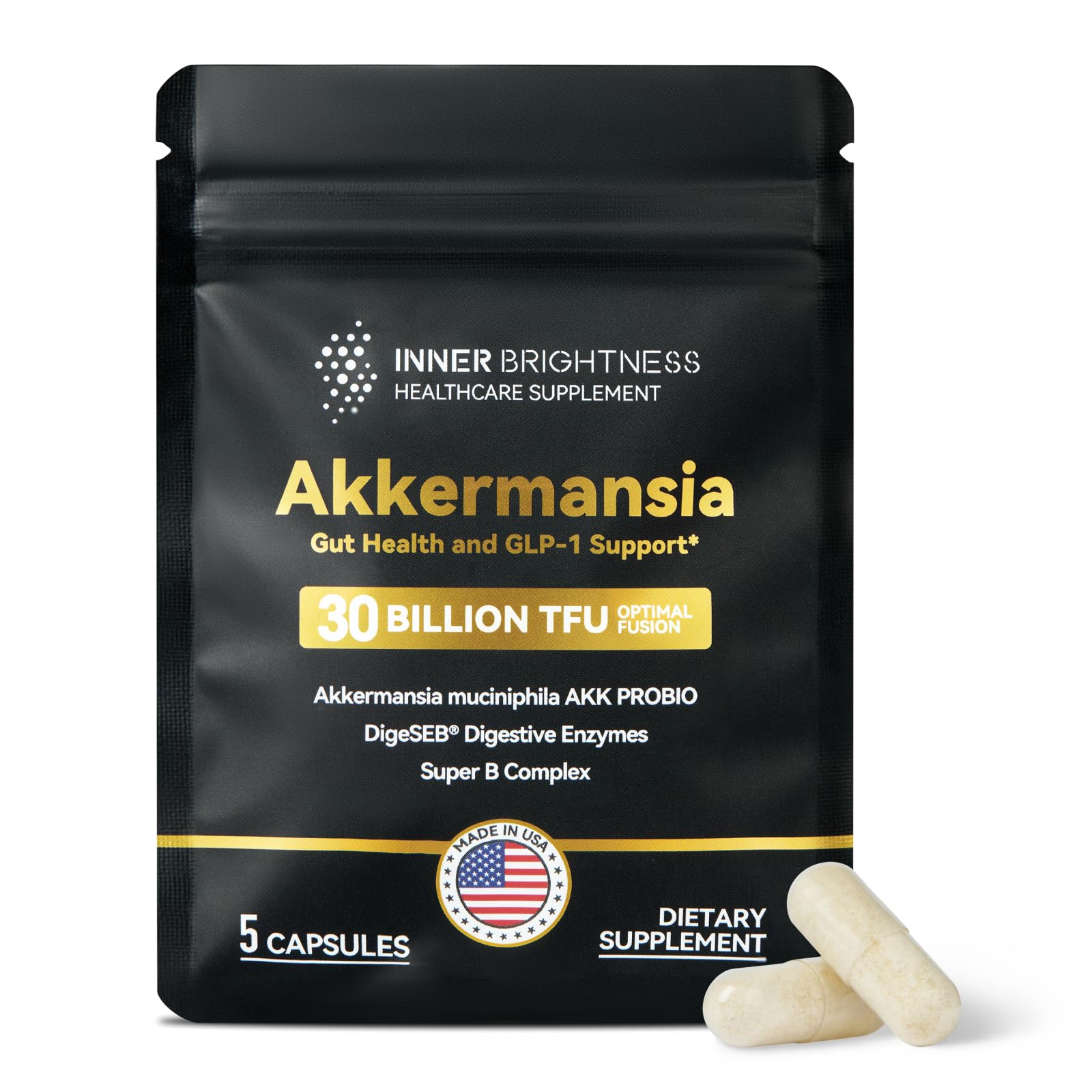 Akkermansia Probiotic GLP-1 Supplement for Gut Health Digestion DigeSEB Digestive Enzymes Vitamin B Complex - 30 Billion TFU