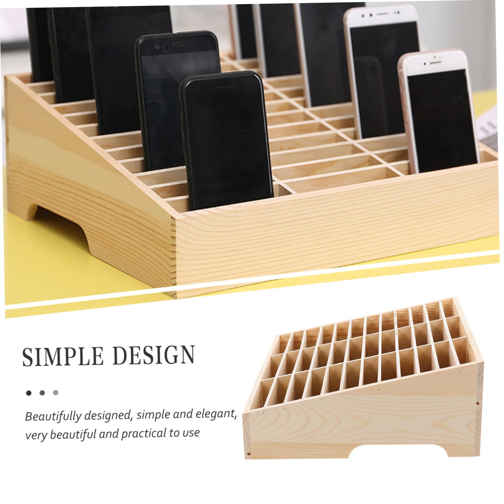 Caja para Guardar Moviles de Madera Múltiples Compartimentos, Organizador de Escritorio para Teléfono Móvil Adecuado para Aula y Sala de Reuniones