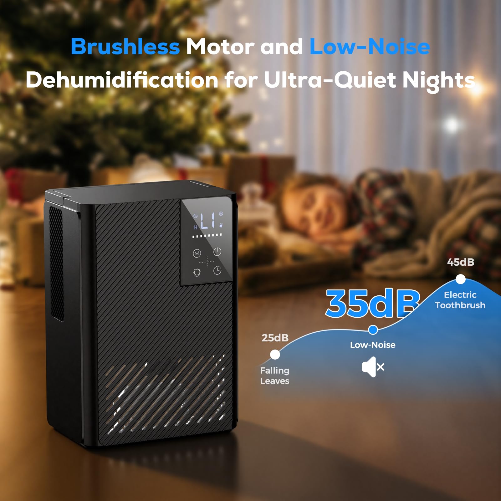Deshumidificateur d Air 2500ML, Déshumidificateurs Electrique Silencieux Econome en Energie, Anti Moisissure, Auto-Arrêt & Dégivrage, Minuterie, LED 7 Couleurs, Idéal pour Chambre/Salle de Bains