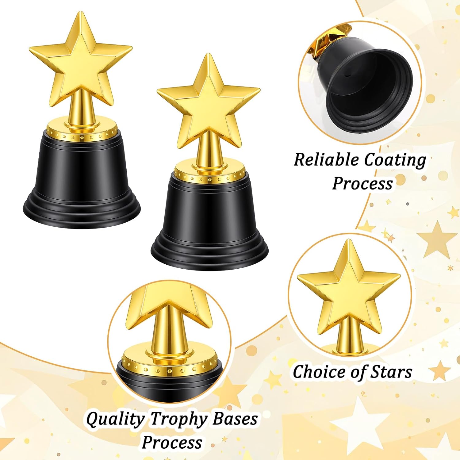 32 Pack 4.7 Inch Gold Star Trophy Awards Bulk, Mini Plastic Trophies for Party Favors, Winning Prize, Sports Prizes, and Event Props