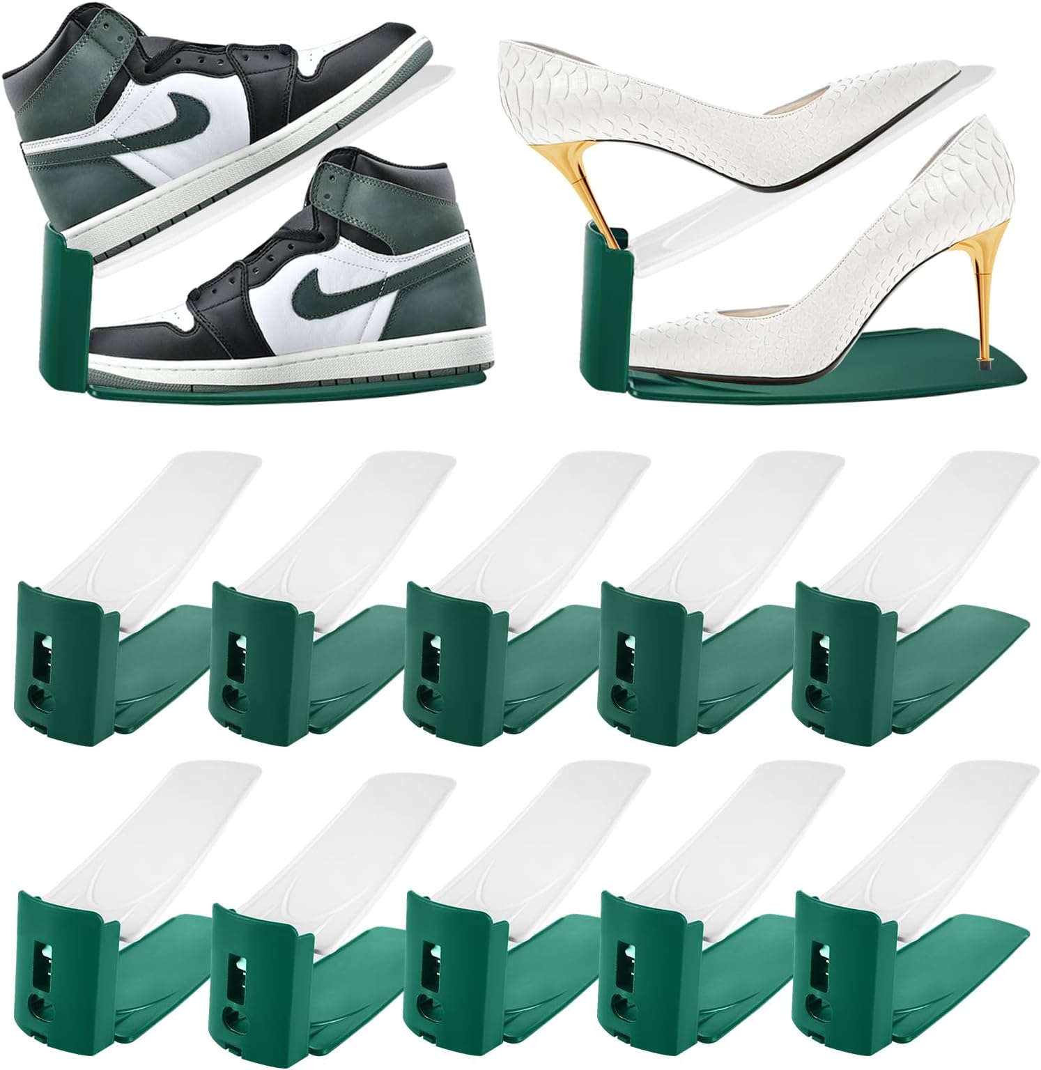 Aufun Salvaspazio Scarpe Scarpiere in Polipropilene set Portascarpe Portascarpe Regolaili in Plastica Durevole Regolabile in Altezza antiscivolo Durevole Portabile Bianco/Nero(10 pezzi