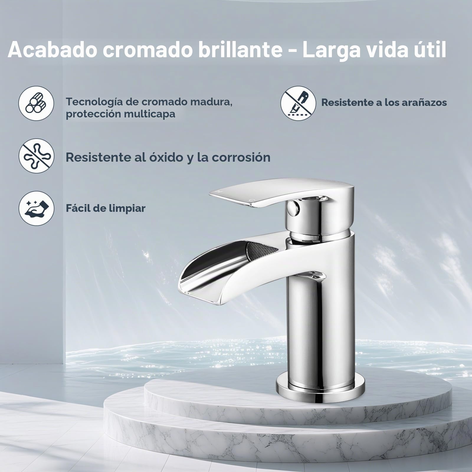 Grifos mezcladores para lavabo de baño de Peppermint con caño en cascada, grifo monomando moderno y pequeño, monobloc, para tocador, latón, cromo