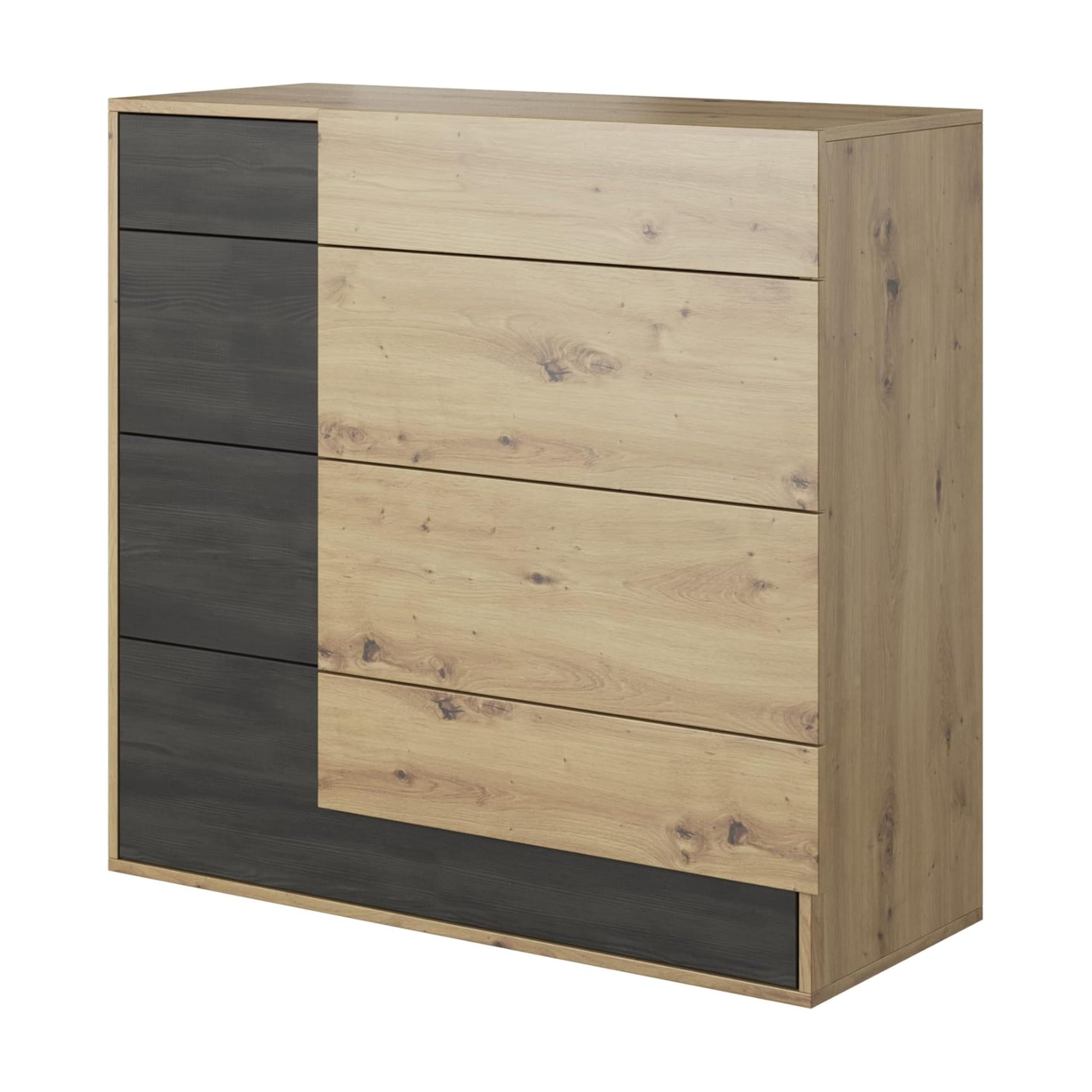 Bafra - Chambre à Coucher Adulte Complète Avec Lit 160x200 Sans Matelas, 2 Tables De Chevet, Commode, Armoire Avec Portes Coulissantes L:200 x H:208 x P:65 cm, Artisan Chêne Kiefer