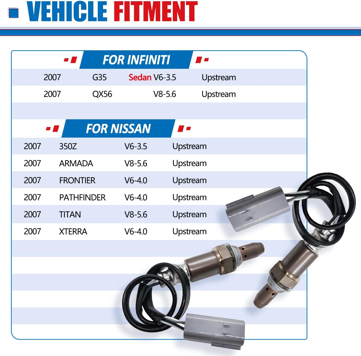 Maxfavor 2Pcs Upstream O2 Oxygen Sensor Replacement for 2007 Infiniti G35 Nissan 350Z 3.5L, for 2007 Infiniti Qx56 Nissan Armada Titan 5.6L,Frontier Pathfinder Xterra 4.0L 234-9072 x2 02 Sensor