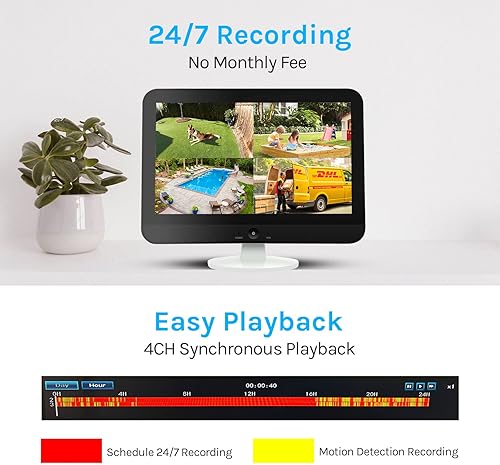 Miniatura 6 de Sistema de cámara de seguridad inalámbrica 2K con monitor, sistema de vigilancia WiFi todo en uno, NVR de 10 canales integrado de 10.1 pulgadas, 4