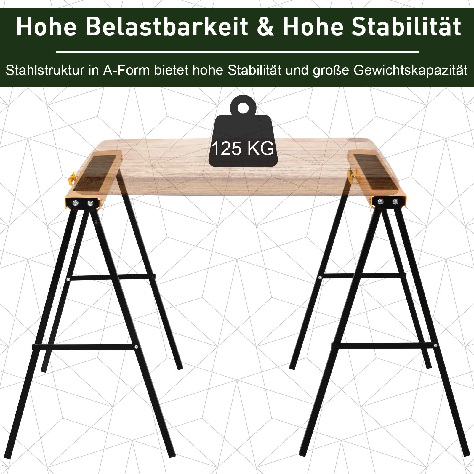 HOMCOM Caballete de sierra plegable con soportes metálicos 2 piezas | Caballo de sierra, caballete de acero, capacidad de carga 125 kg