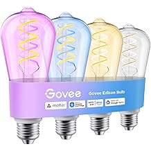 Govee Edison Bulbs, Smart Vintage Light Bulbs, RGB Color Changing and Tunable White, Compatible with Matter, Alexa &amp; Google Assistant, LED Filament Bulb, ST19(58), E26 Base for Home Decor, 4 Pack