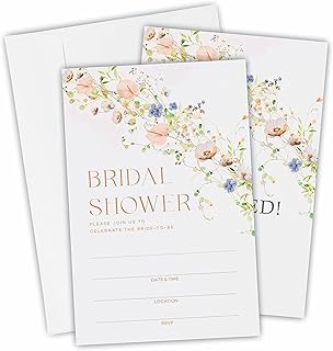 DYIRBIIY 25 Floral Bridal Shower Invitation With Envelopes, Spring Wild Flower Fill In Style Invitations For New Couples, Mr And Mrs, Newlyweds Invites, Party Favor & Supplies - A05