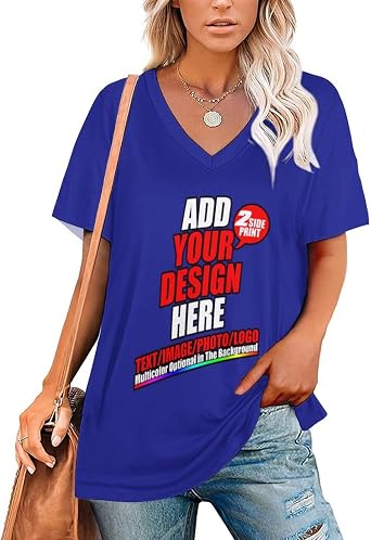 Custom V Neck T-Shirt Add Photo Logo Text Tshirt Soft Tee Loose Shirts for Women